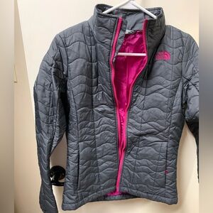 The North Face Charcoal and Fuchsia Puffer Jacket